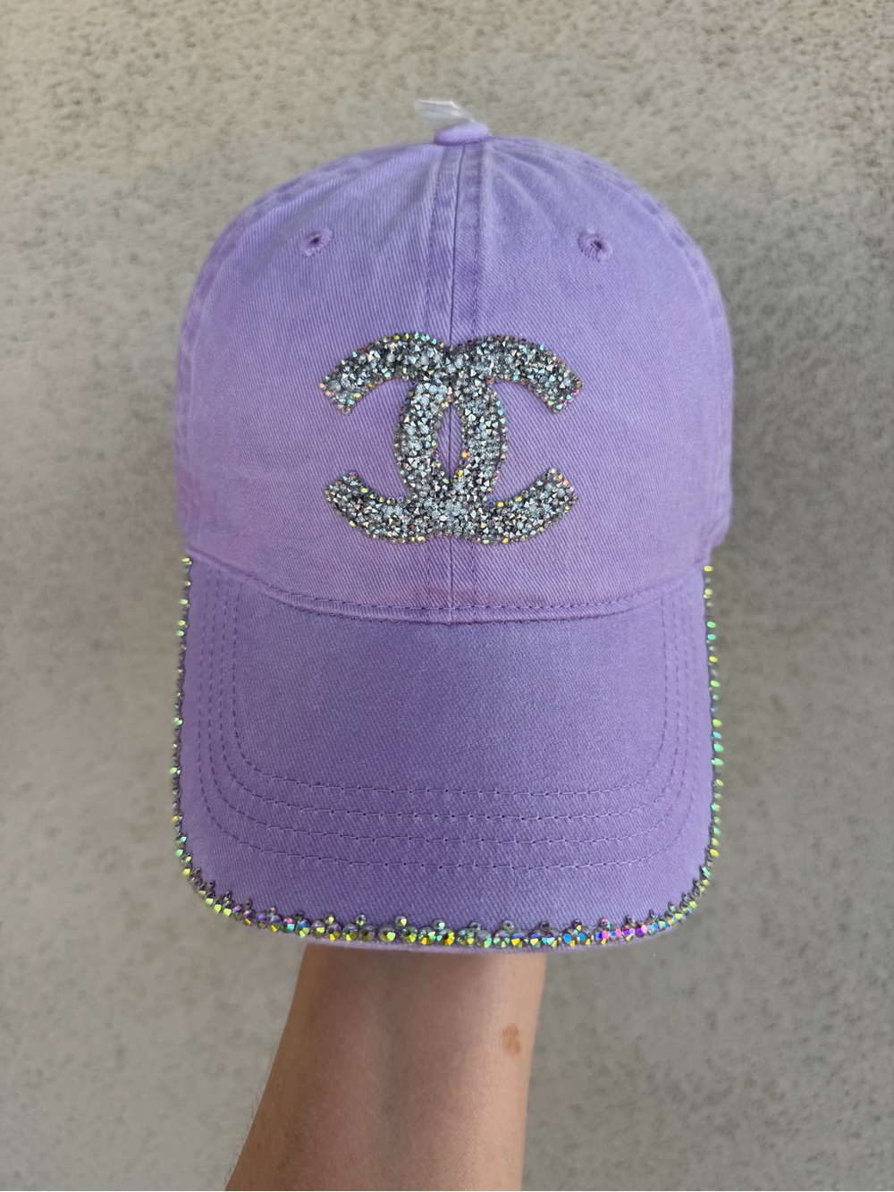NWT Handmade Lavender Ball Cap Double C Silver Crystal Logo & Crystal Brim - Picture 10 of 11